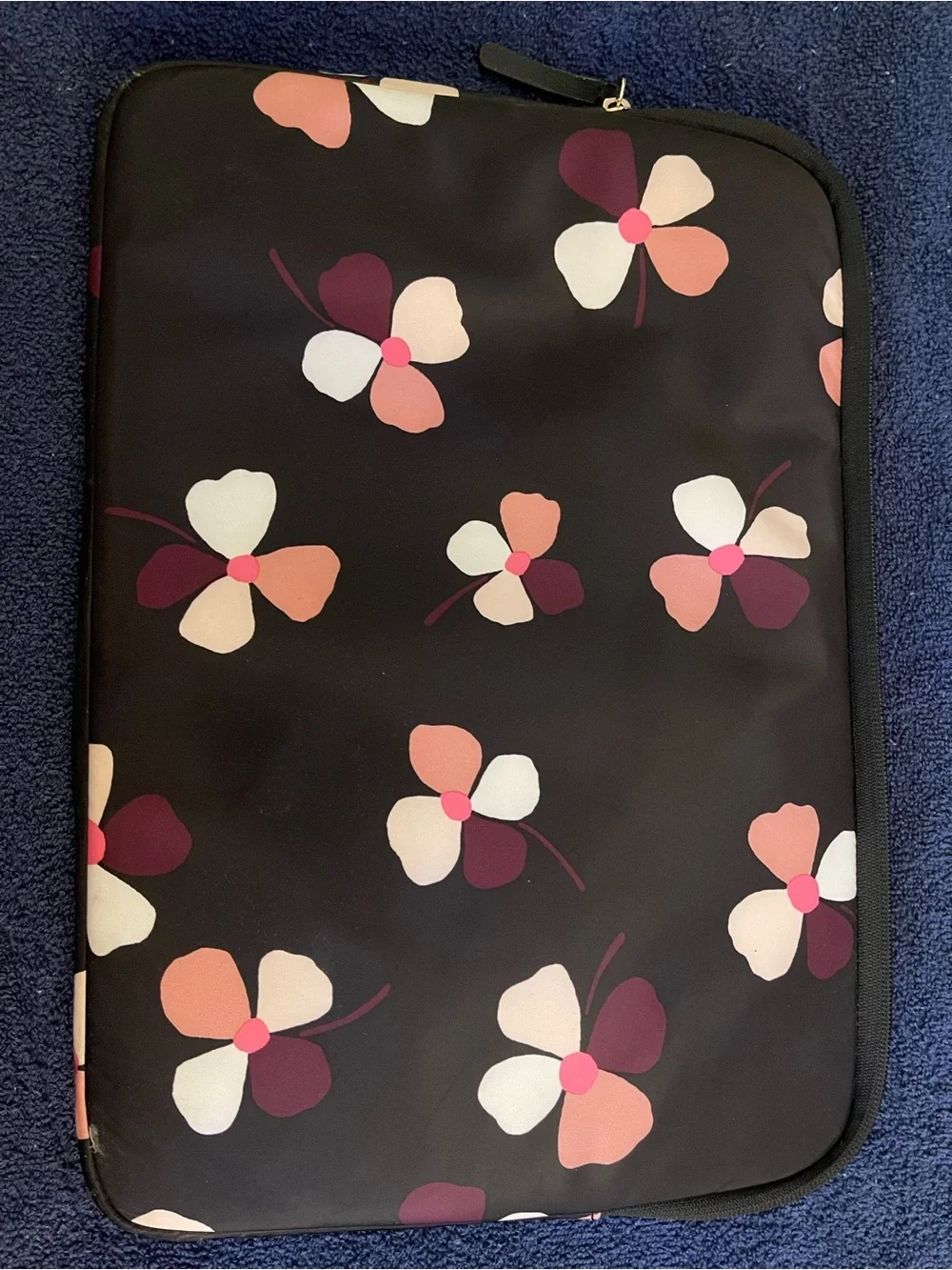 kate spade Black Floral Laptop Sleeve with Pink, Cream & Burgundy Accents